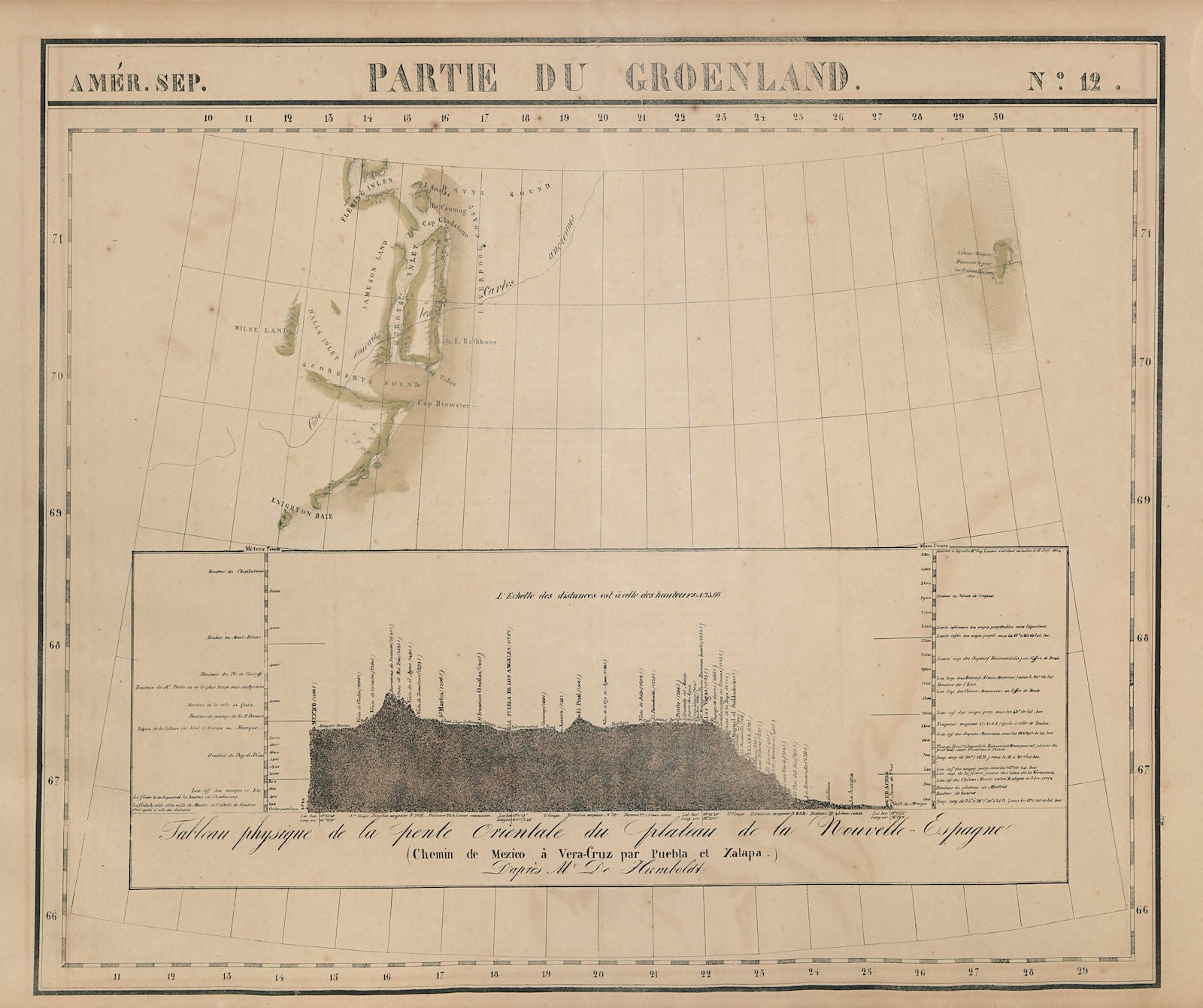 Amér Sep. Partie du Groenland #12 Greenland Mexico profile VANDERMAELEN 1827 map